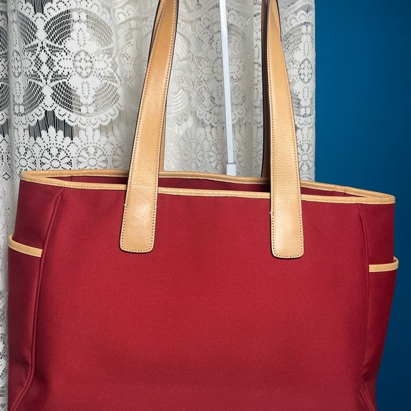 Coach Hamptons Red Canvas Vacchetta Tan Leather Trim/ Tote or Baby Tote - Picture 17 of 17